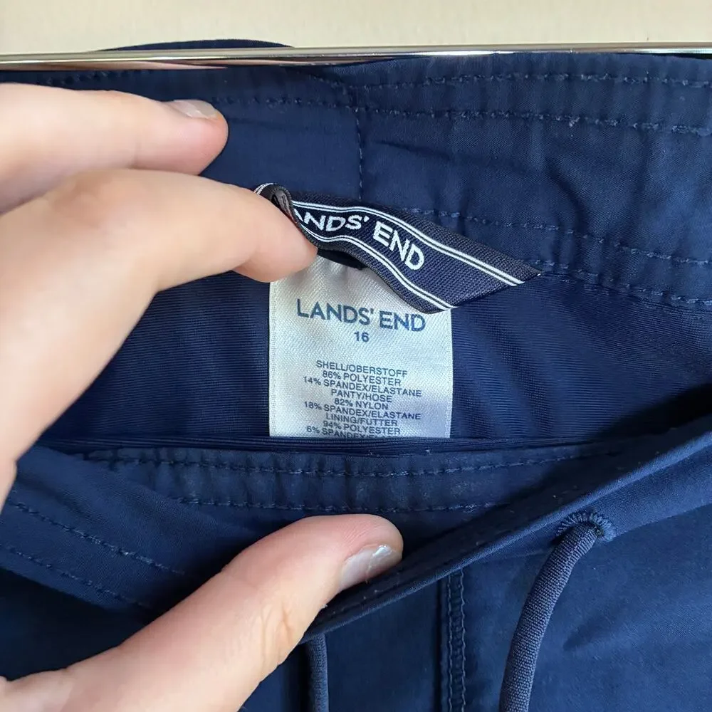 Lands' End blue swim shorts women's 16 drawstring waist pockets inner lining